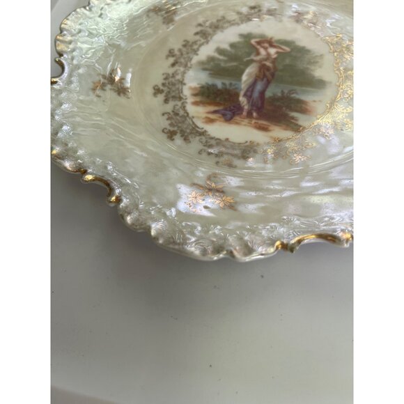 Antique Monbijou Bavarian Hand Painted Pastoral Maiden Opalescent Finish - Picture 5 of 9